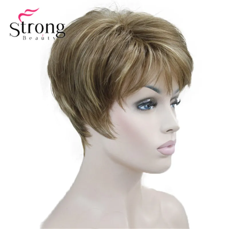 V6 StrongBeauty короткий слоистый блонд лохматый Классический колпачок полный синтетический парик выбор цвета - Цвет: V6