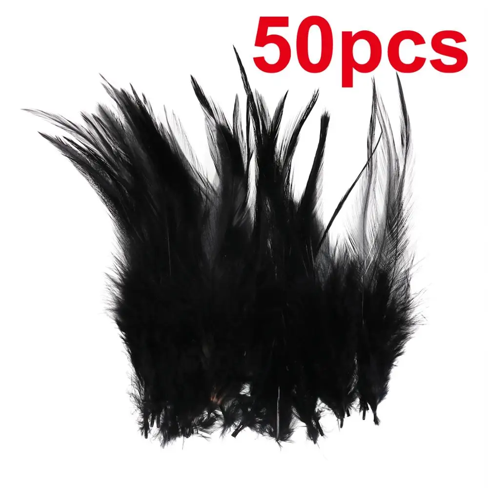 Black 50PCS Wifreo 50 шт. длинные перья украшение на седло перья, привязываемые к приманке петух шлаппен для форели лосось Steelhead бас соленой воды стример завязывания - Цвет: Black 50PCS