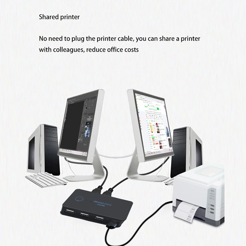 

2 in 4 Out Switch Selector 2 Port Pcs Sharing 4 Devices USB2.0 for Keyboard Mouse Scanner Printer Hub Multifunctional