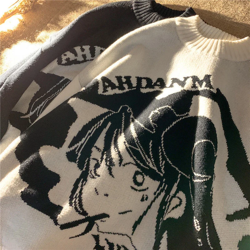 

Autumn and winter Japanese sweaters for men and women Korean students anime cartoon printing sweaters couples loose sweaters