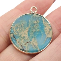 natural stone gem blue ocean ore round pendant handmade crafts diy necklace earring jewelry accessories gift making size 22x22mm