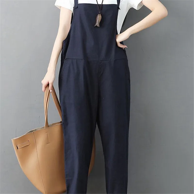 Женские льняные шаровары с высокой талией Свободный комбинезон большого размера