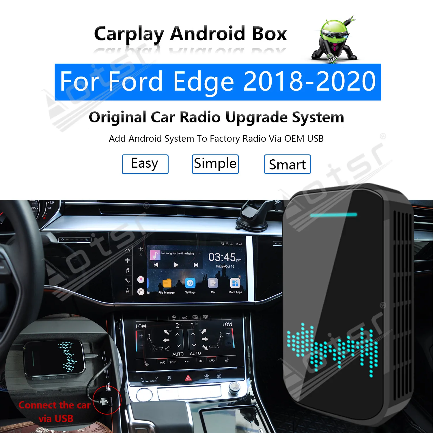 

4+32G For Ford Edge 2018 2019 2020 Car Multimedia Player Android System Mirror Link GPS Map Apple Carplay Wireless Dongle Ai Box