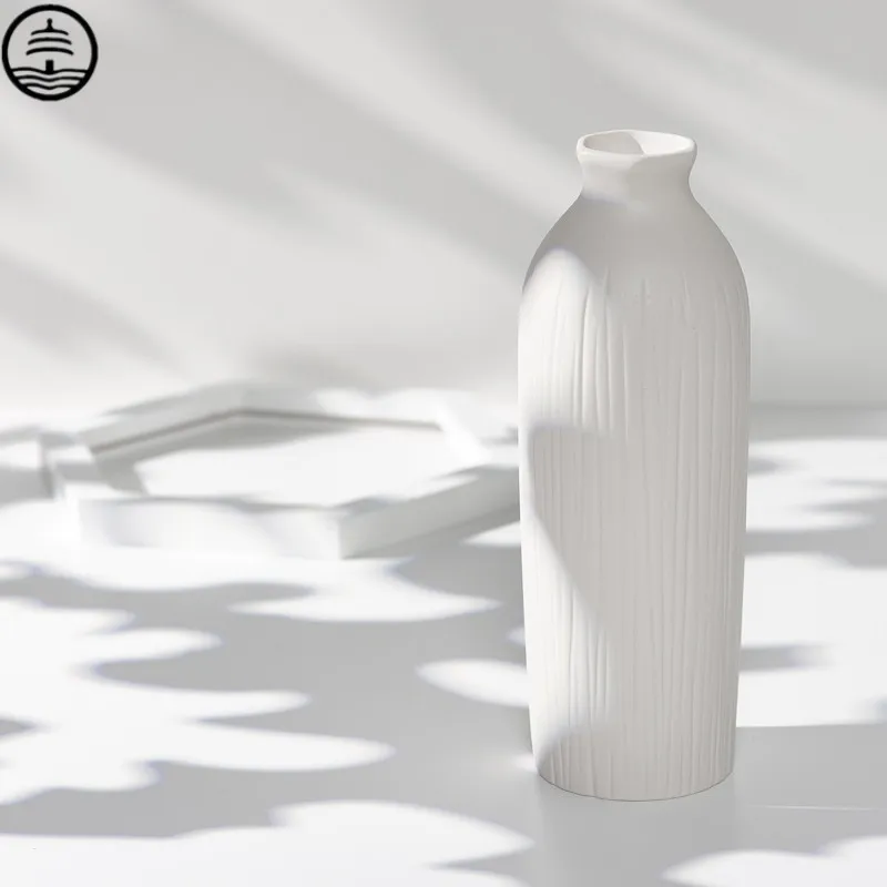 

BAO GUANG TA European Simple Art White Ceramics Vase Dried Flower Arranging Creative Pottery Craft Table Home Decoration R7033