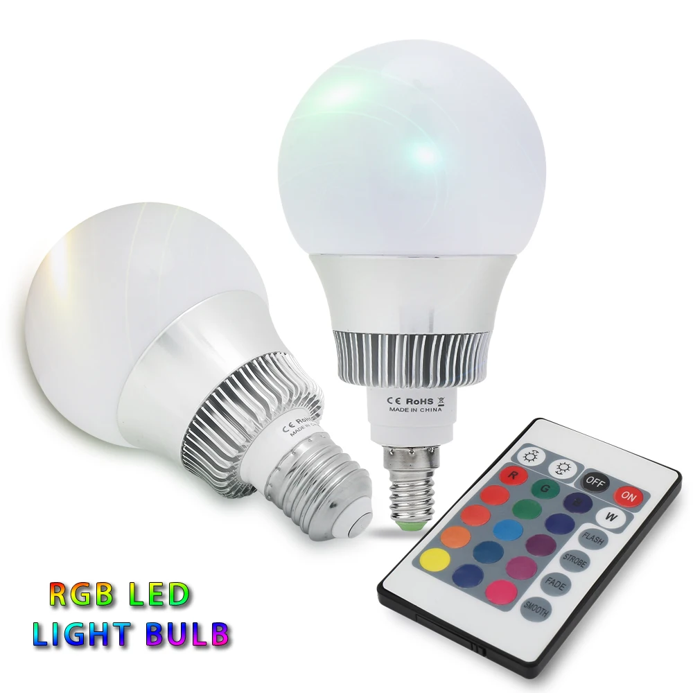 E27 E14 RGB светодиодный светильник 5 Вт 10 Вт Светодиодный светильник с пультом дистанционного управления светодиодная лампа Изменение цвета Домашнее освещение AC85-265V