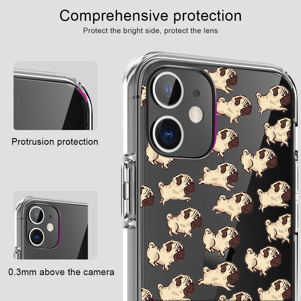 

Cute Pug Dog Case For iPhone 12 11 Pro Max Cover for iPhone 12 X XR XS MAX 7 8 6 6S Plus 5S SE 2020 Soft Silicon TPU Phone Funda