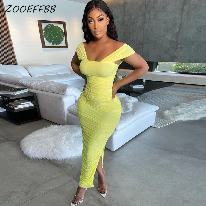 

Женское длинное платье с разрезом ZOOEFFBB, элегантный наряд для отпуска, модная женская одежда с рюшами, сексуальные Клубные вечерние платья, ...