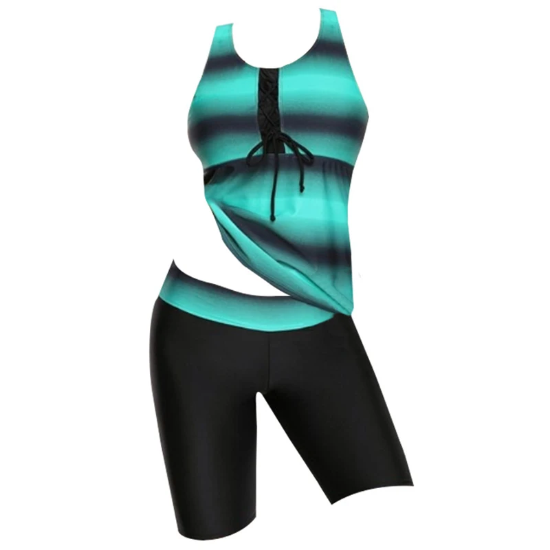 

2021 Women Two Piece Swimsuit Summer Push Up Stripe Print Plus Size Tankini Set Sport Swimming Suit Bathing Suit Beach Swimwear