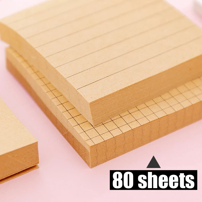 

80sheets Sticky Notes Kraft Paper Grid blank Memo Pad Stationery Memo Pads Sheets Notepad Stationary Office Decoration Note Pad