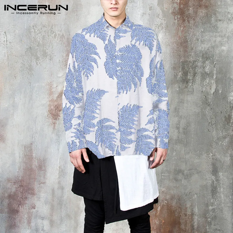 

Man Buttons Chemise INCERUN Fashion Printed Mens Shirts Long Sleeve Lapel Neck Blouse Summer Hawaiian Beach Floral Shirts S-3XL