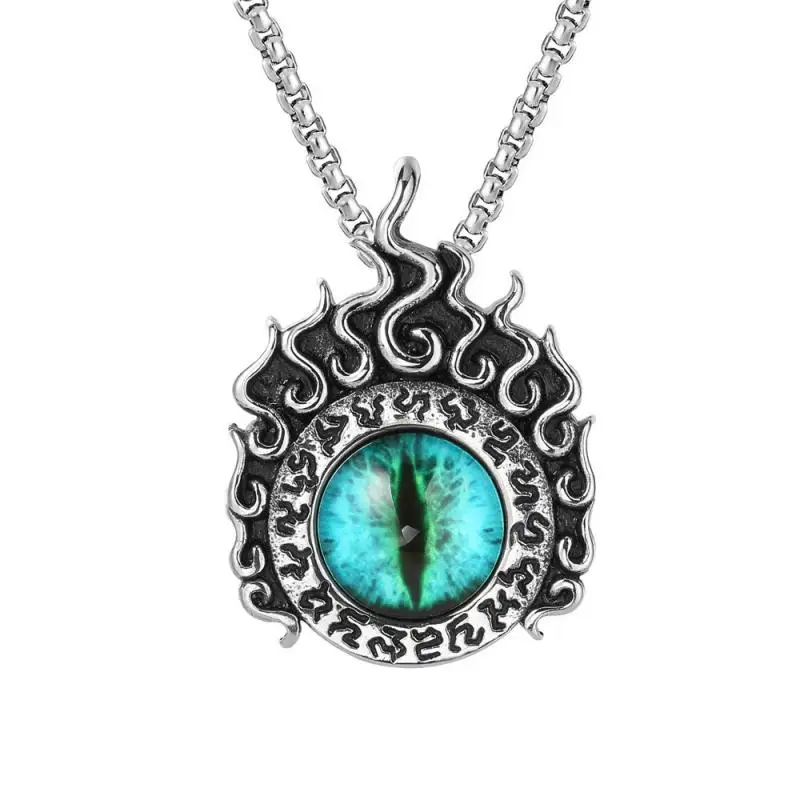 

Blue Cat's Eye Stone Angel's Eye Inlaid Pendant Necklace Men's Necklace Stainless Steel Flame Pendant Accessorie Party Jewelry