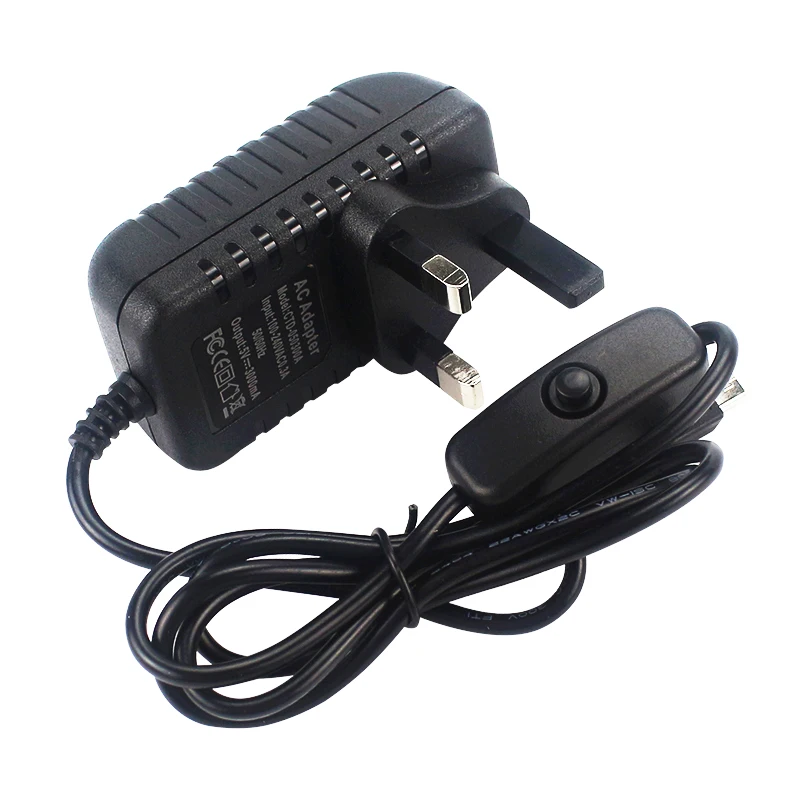 5V 3A Raspberry Pi 3 Power Supply Switch Button Adapter Micro USB Port Charger for Model B 3B Plus | Компьютеры и офис