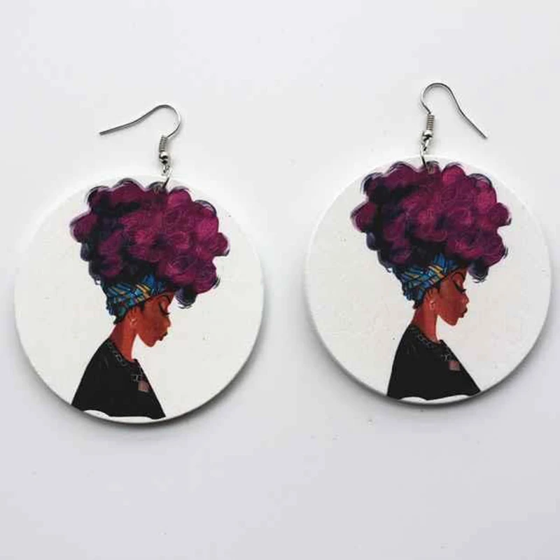 Деревянные африканские фиолетовые серьги капли в стиле королевы рока