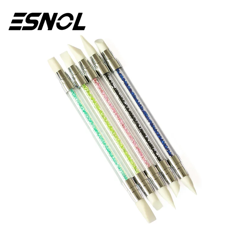 

5pcs Crystal Acrylic Brush 1pc Professional Gel Pens Double Way Silicon Tipped Brushes For Drawing Diamond Manicure Nail Tools