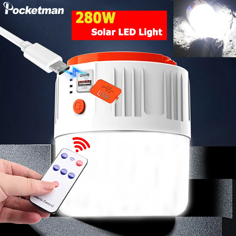 

Portable Lanterns 280W Remote Control Solar LED LanternTent Lamp Emergency Light USB Rechargeable Bulb For Outdoor Camping