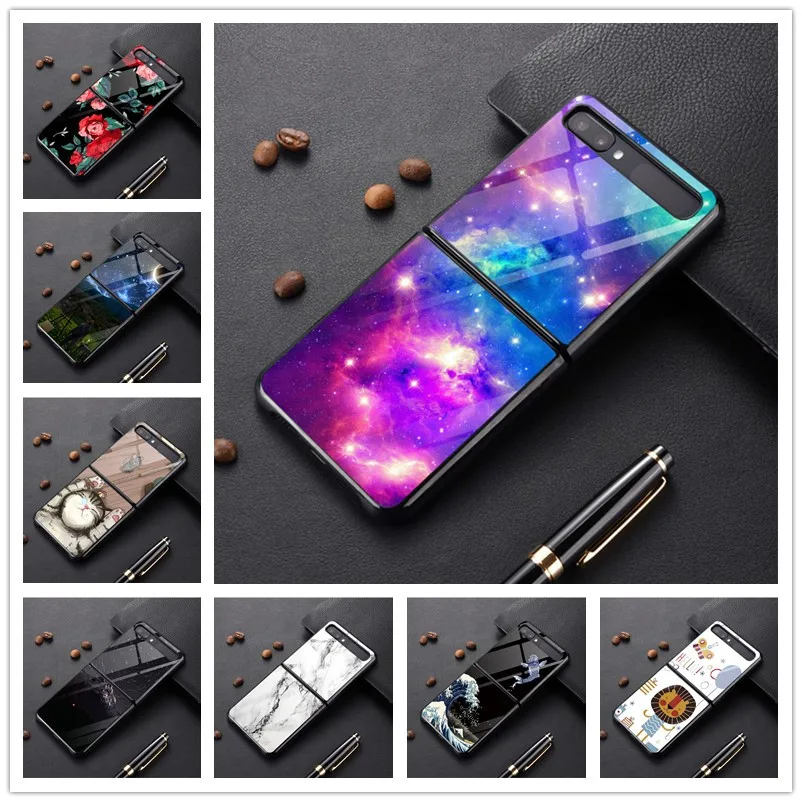 Luxury Tempered Glass Fold Case For Samsung Galaxy Z Flip Marble Hard Shockproof Back Cover for ZFlip