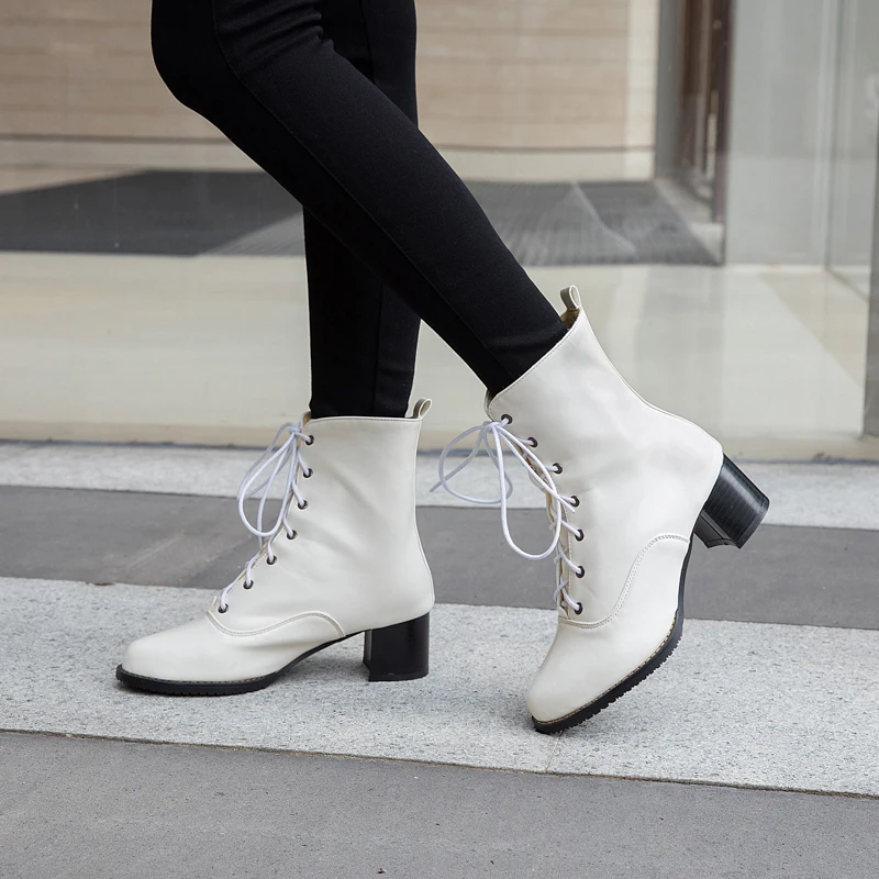 QPLYXCO New Plus Size 31-52 Winter warm Ankle Boots Women 2019 High Heels 5cm Lace up Pumps Wedding snow boots Shoes woman L-3 | Обувь