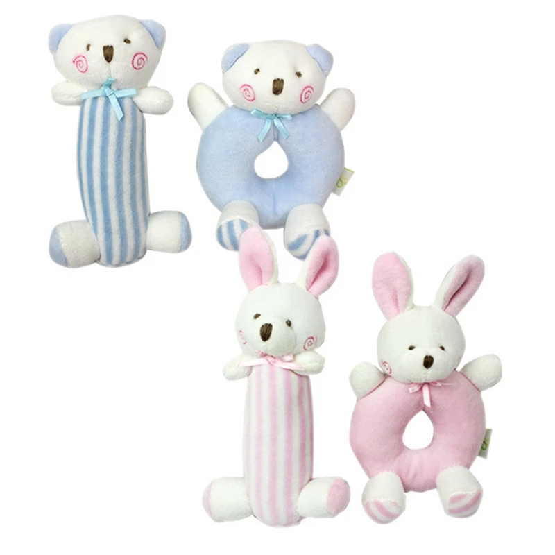 

2pcs/lot Baby Cute Bear Rabbit Rattle Toys Stuffed Animal Hand Bells Plush Toy High Quality Wrist Strap Newborn Christmas Gifts