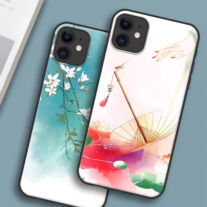 CAPAS для APPLE iPhone 11/11 Pro Max чехол мягкий силиконовый китайский стиль цветочный узор