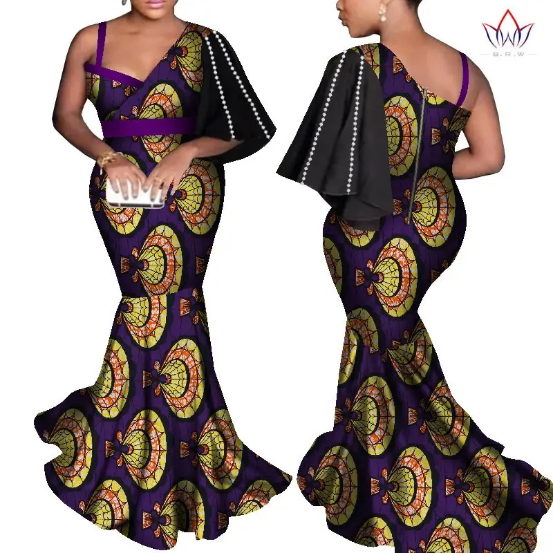 Mermaid African Dresses New Arrival Pearl string Floor Length Women Formal Occasion Dress Africa Evening Gowns for Women WY7811