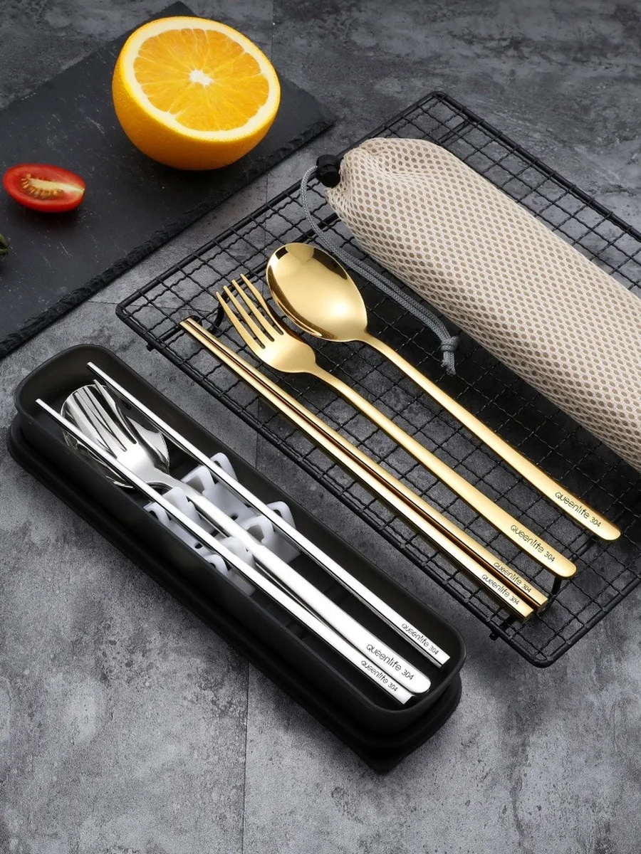 Портативный набор столовых приборов из нержавеющей стали 304 посуды для пикника