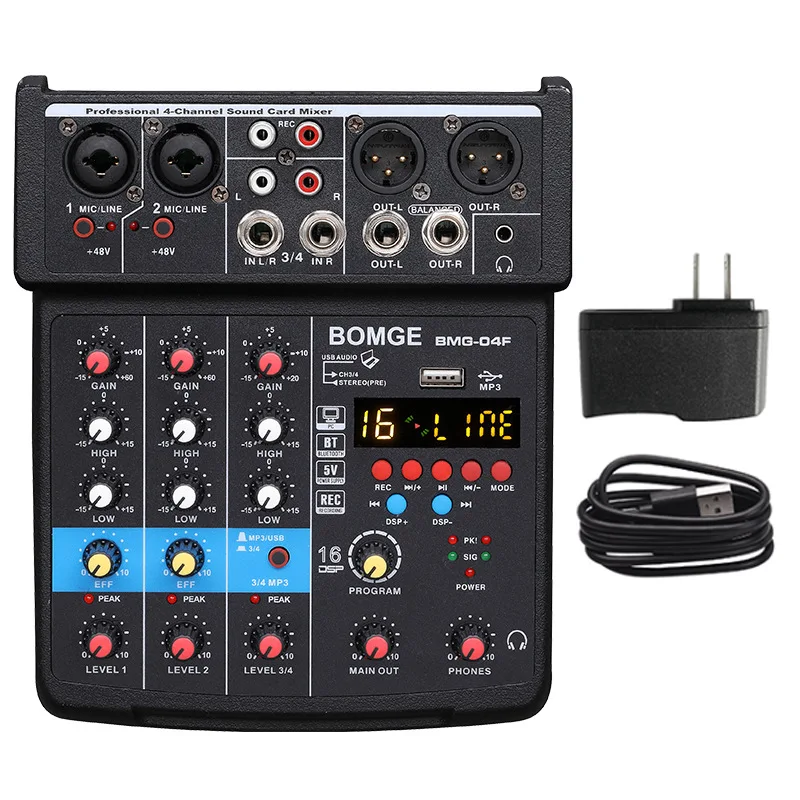 BMG-04D 4-канальный Bluetooth мини-микшер звуковая карта аудио DJ 16 Цифровые эффекты