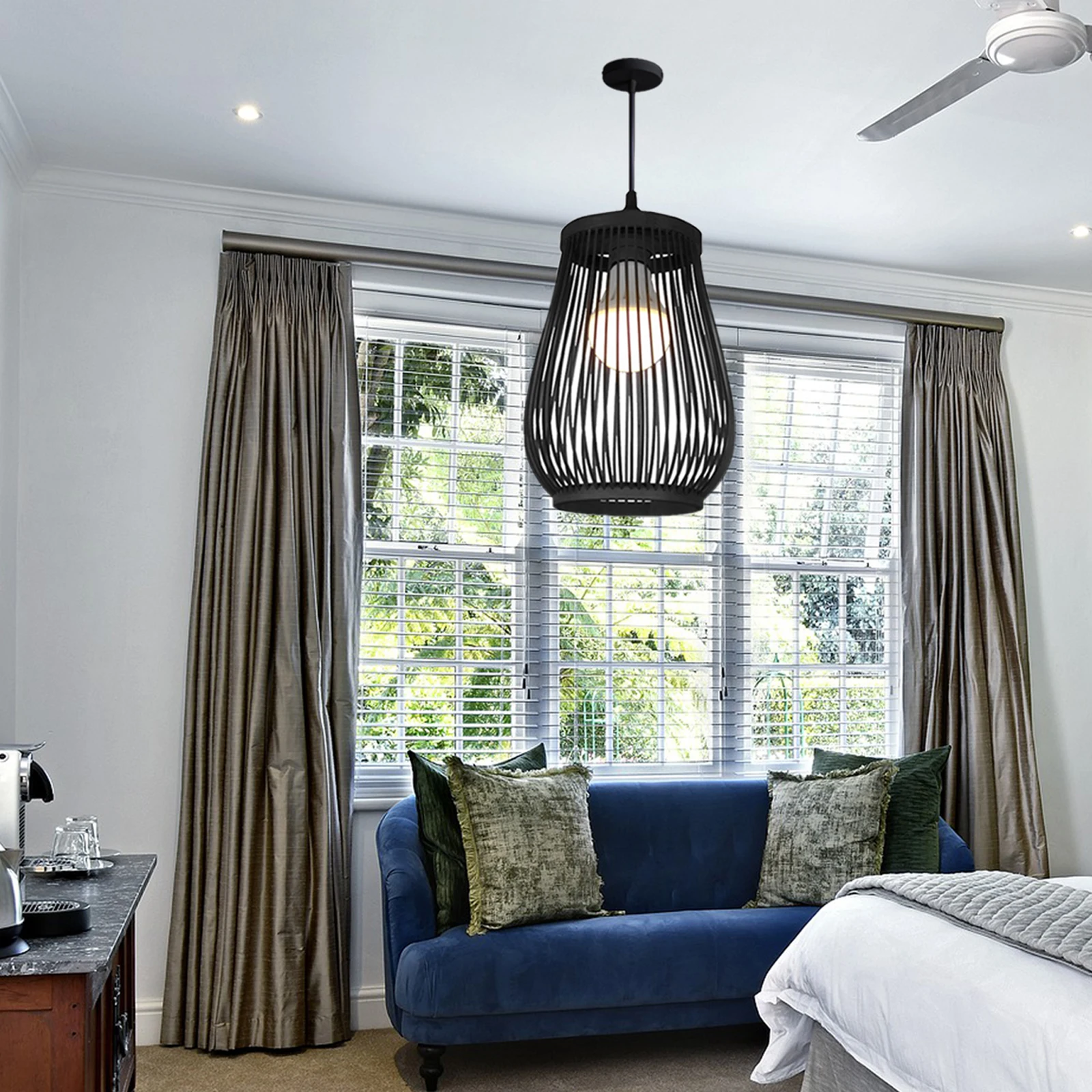 Bamboo Pendant Light Shade Fixtures Lighting E27 Lantern Lamp Hanging Decorative Kitchen Island Dining Room | Лампы и освещение