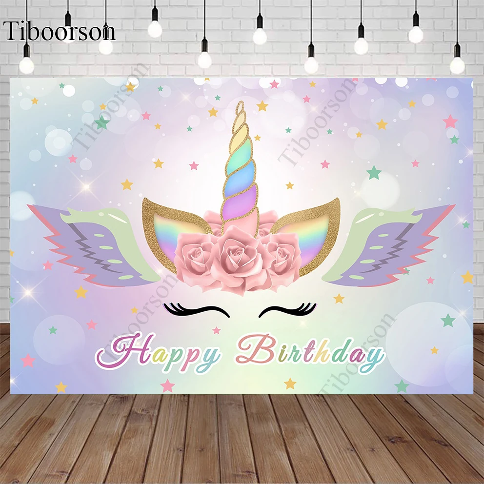 

Dreamy Unicorn Glitters Wing Customized Name Newborn Girl Baby Birthday Photography Backdrop Decor Backgrounds for Photo Studio
