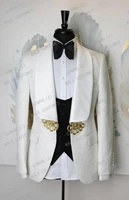 jeltonewin wedding suit for men tailor made suits elegant modern 3 piece set men suit white jacket black vest pant groom wear