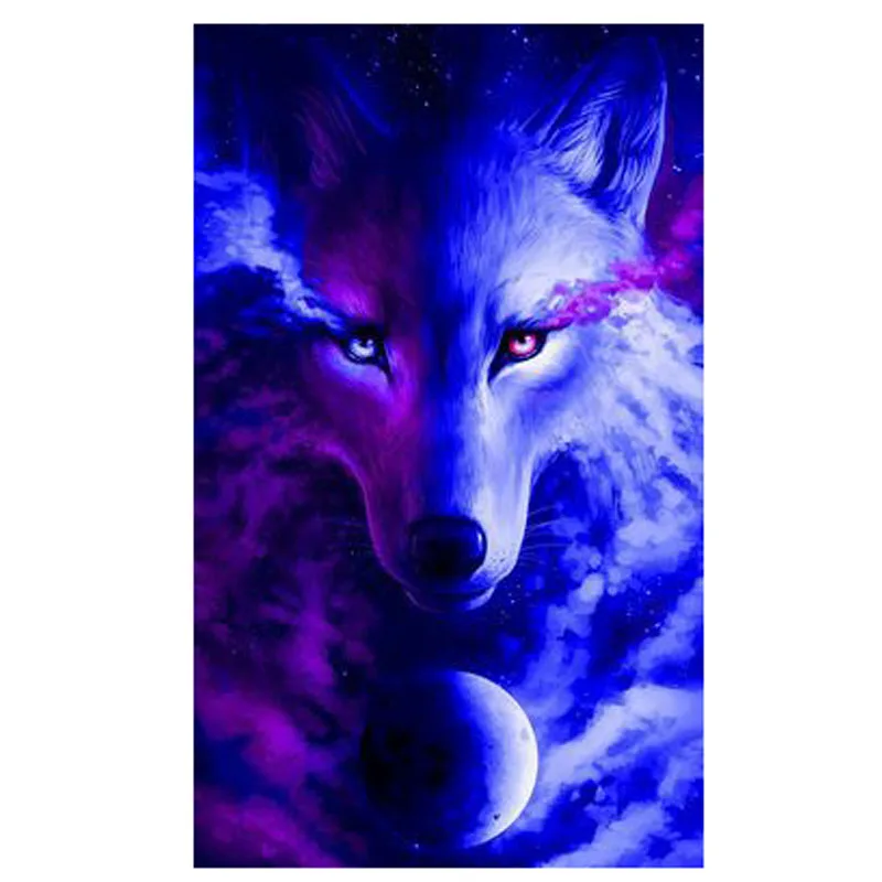 Картина из страз сделай сам с голубым пламенем волком вышивка синяя звезда волк