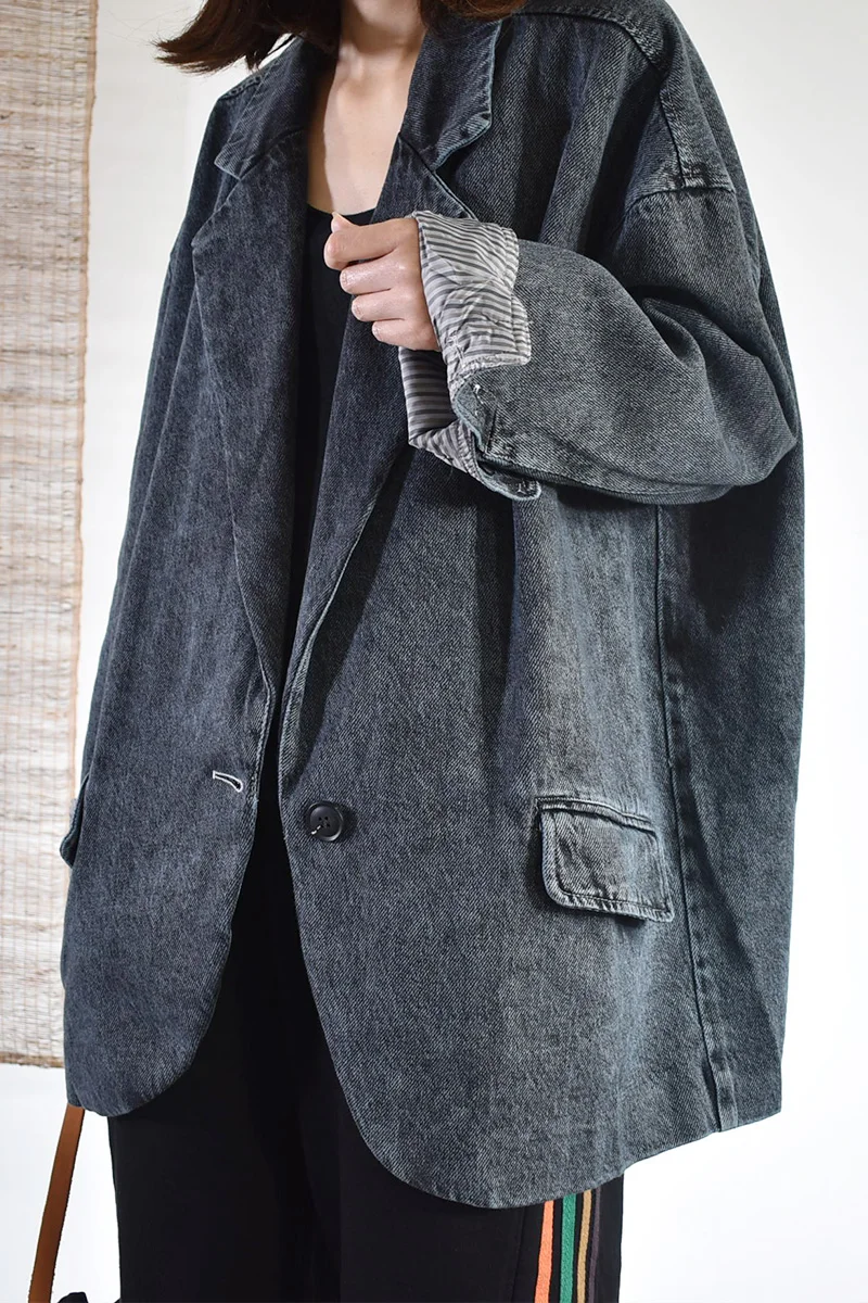 

2020 Spring Office Lady Women Coat Suit Jacket Women's Vintage Harajuku Casual Loose-Fit Versatile Cowboy Vintage Coat