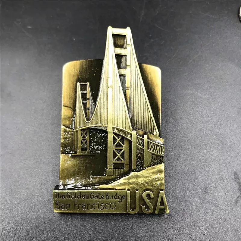 Golden Gate Bridge Магнит на холодильник сувенирное украшение Франция строительство США Нью-Йорк Металлическая магнитная наклейка на холодильник подарок на день рождения - Цвет: Golden Gate Bridge