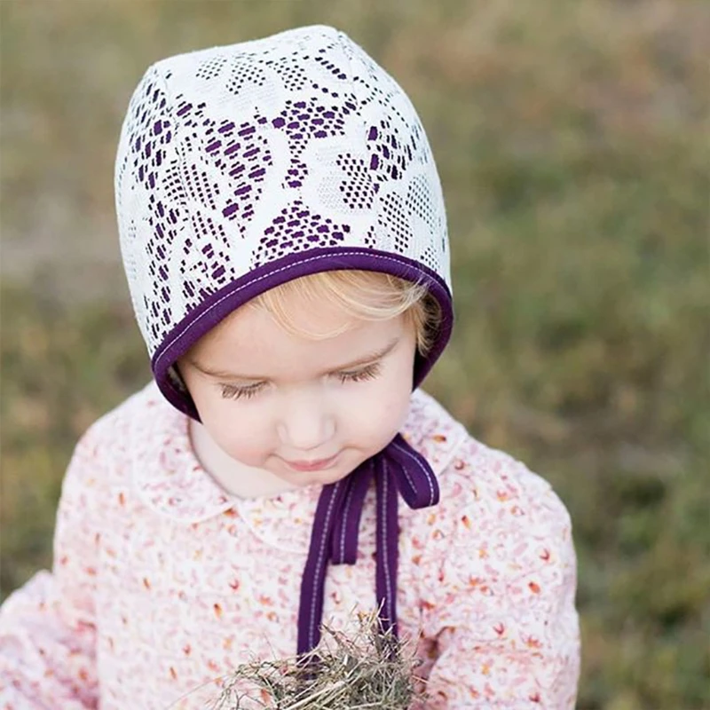 Винтажный хлопковый головной убор с цветочным кружевом для маленьких девочек
