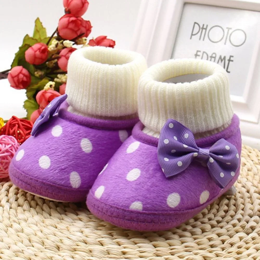 

Newborn Infant Toddler Baby Girls Shoes Bow knot Fleece Snow Boots Winter Princess Booty First Walker Prewalkers New