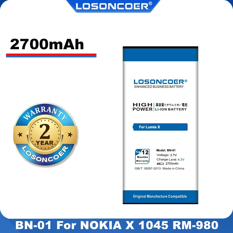 100% Оригинальный LOSONCOER 2700 мАч BN 01 высококачественный аккумулятор для NOKIA X 1045