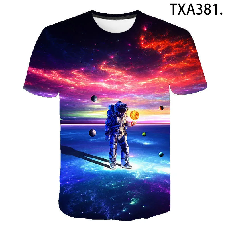

2021 New Summer Astronaut Short Sleeve Fashion T-shirt Boy Girl Kids 3D Printed Streetwear Men Women Children Cool Tops Tee