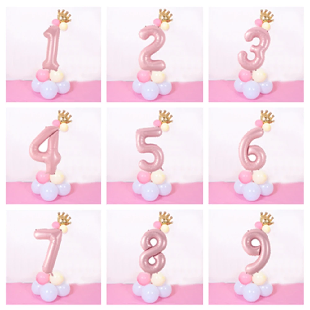 Купи 16pcs/set 40inch pink number balloons with gold crown unicorn party foil balloon birthday party decorations kids globos за 128 рублей в магазине AliExpress
