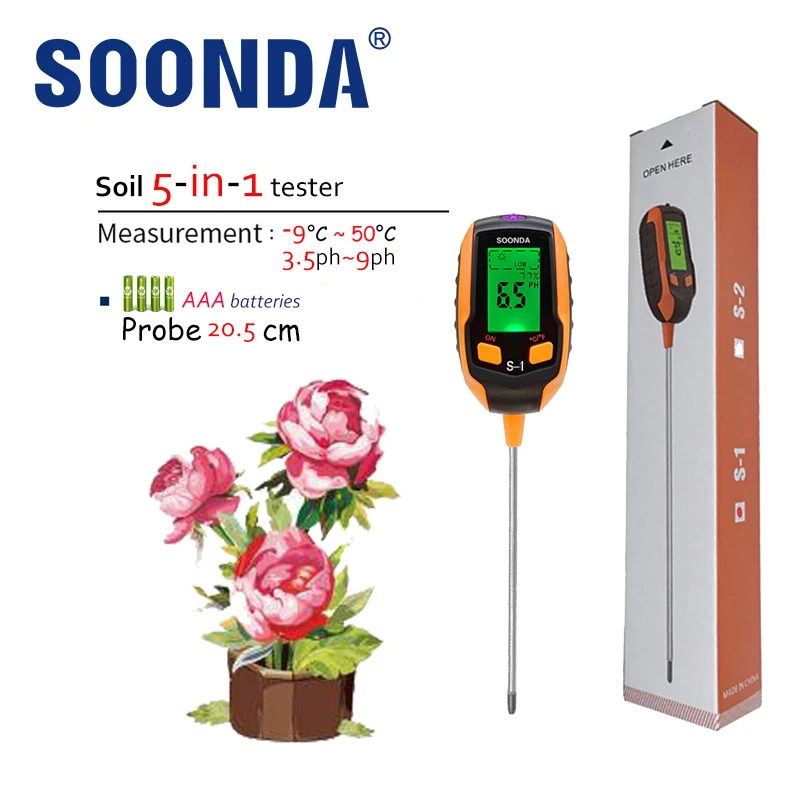 Soil Tester 5-in-1 Household PH Meter Hygrometer Thermometer Moisture Acidity Illuminance Analyzer Sensor Test | Инструменты