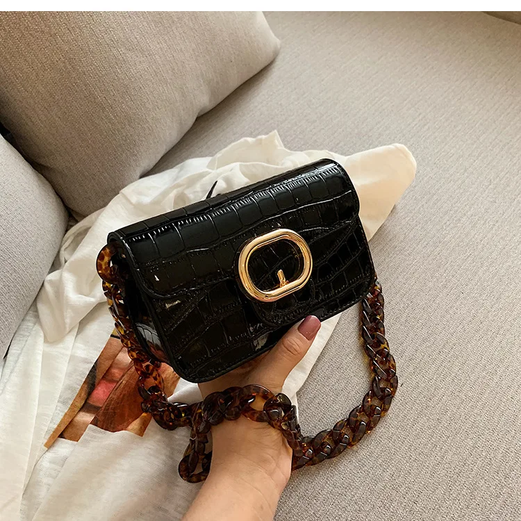 New Crocodile Chain Crossbody Bags for Women Acrylic Chain Women's Bags PU Leather Handbags Clutch Purse Bolso femenino - Цвет: Черный
