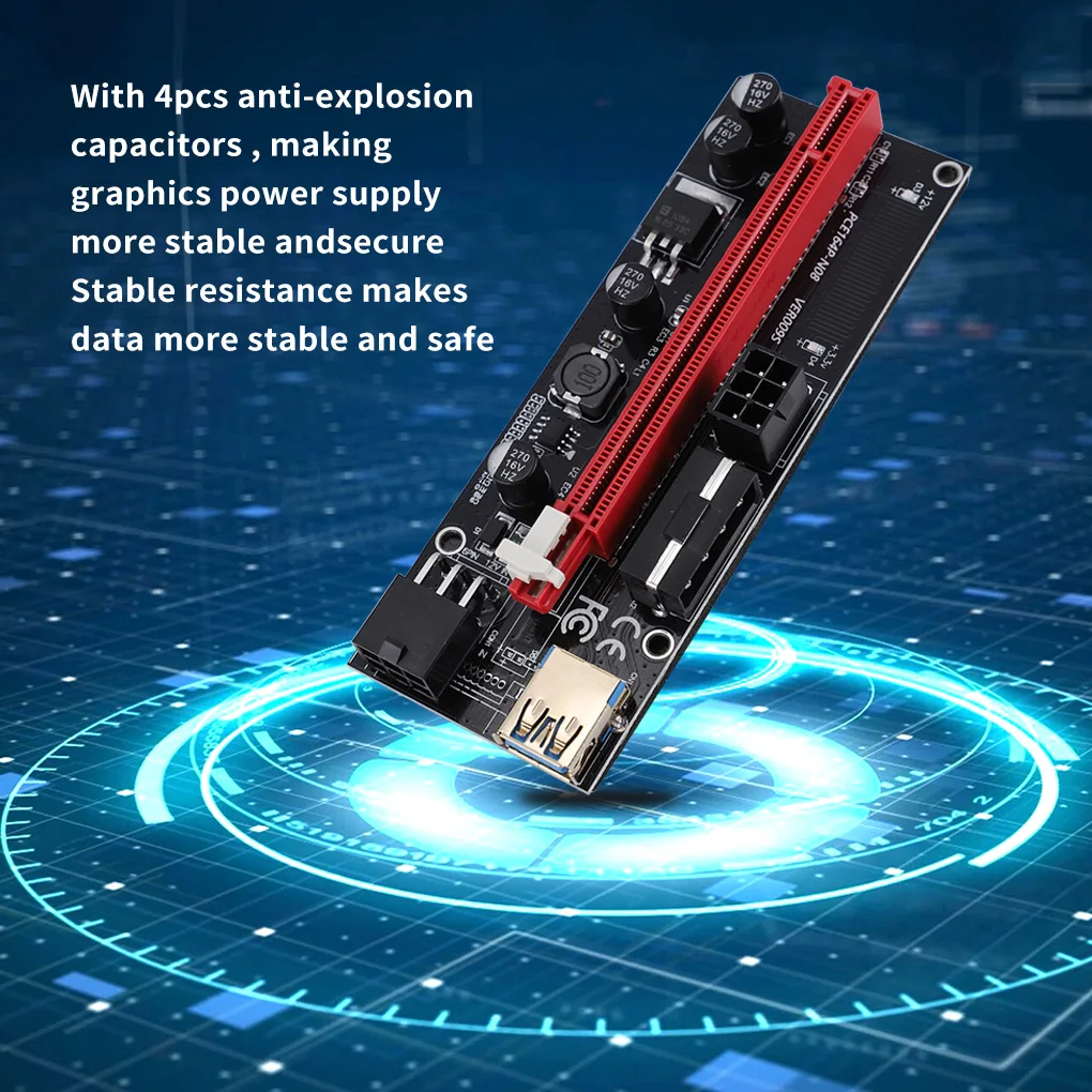 Online 100 Stücke Neueste VER009 USB 3,0 PCI-E Riser VER 009S Express 1X 4x 8x 16x Extender Pcie Riser Adapter Karte SATA 15pin Zu 6 Pin Power