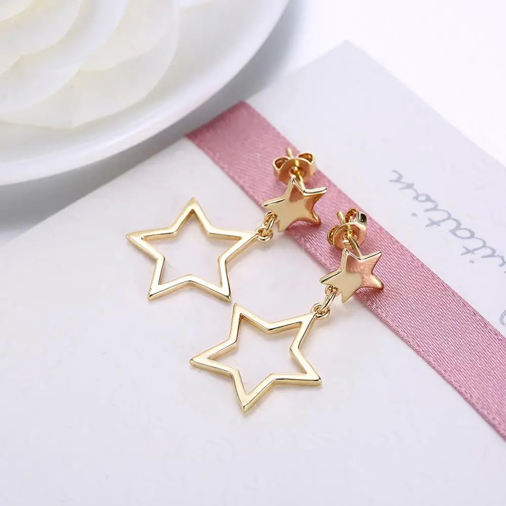 Gold Color Stud Earrings for Women Star Shape Earring Wedding Party Fashion Jewelry Drop shipping Wholesale | Украшения и