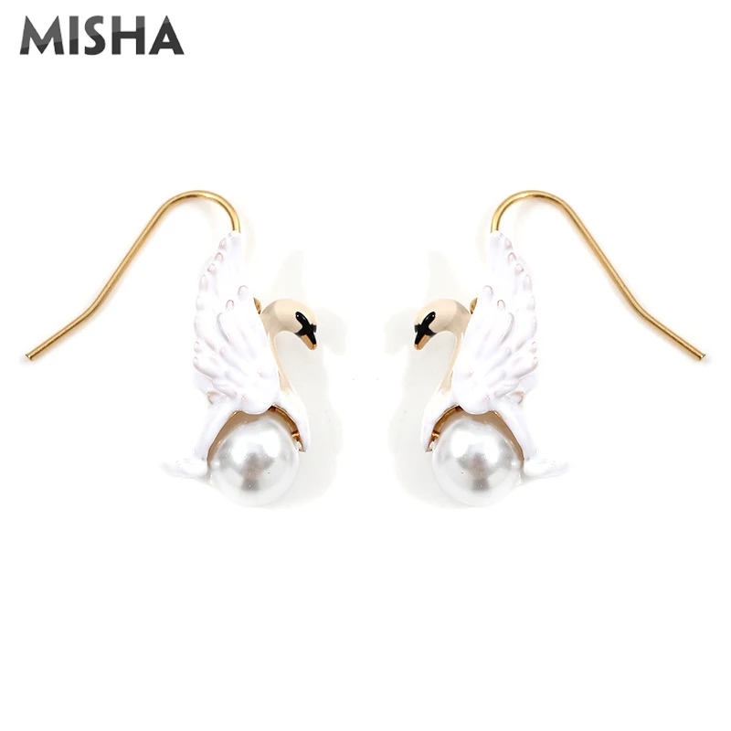 MISHA серьги-капли для женщин, высокое качество, ручная работа, эмалированная глазурь, Черный лебедь, Белый лебедь, серьги, шикарное ювелирное изделие, подарок для девушек 2075