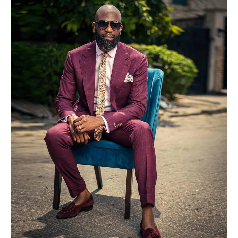 

Классические красные клетчатые деловые смокинги для жениха, мужские брюки, костюм на выпускной, блестящий наряд (пиджак + брюки)