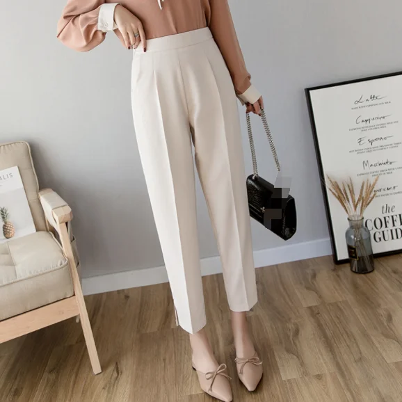 Удобные шаровары женские 2020 корейские элегантные брюки с разрезом и сигаретами
