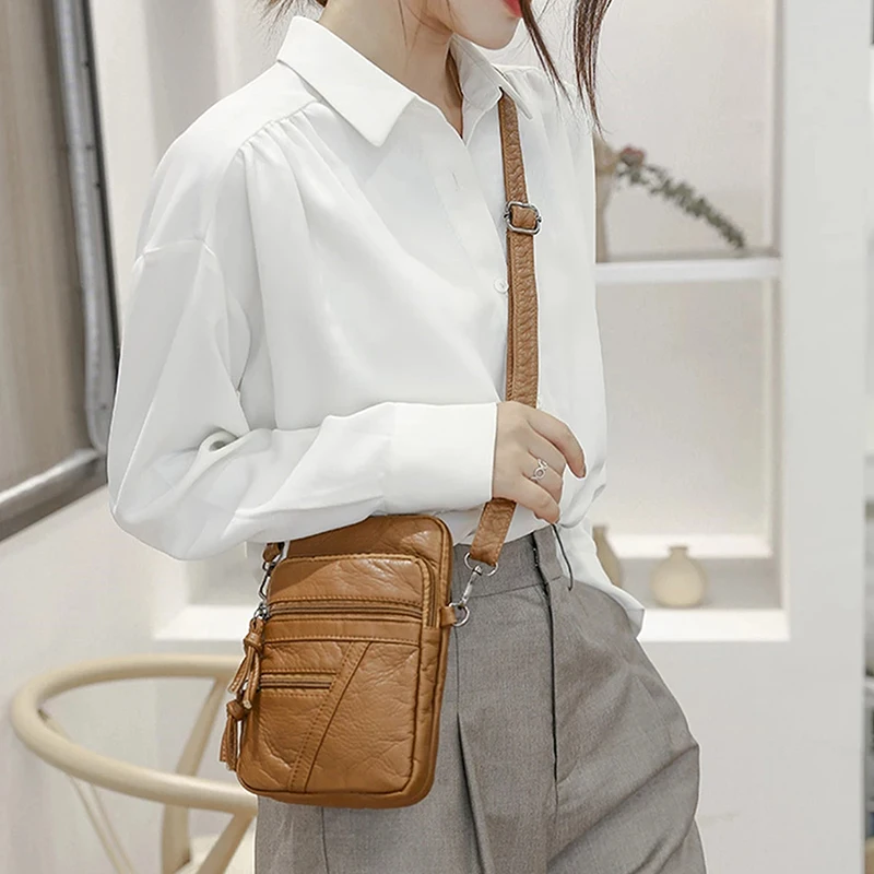 

women's Vintage Soft Washed Classic Shoulder Bag Pu Leather Multiple Pocket Crossbody Bag For Women 2021 Designer New Phone Bags