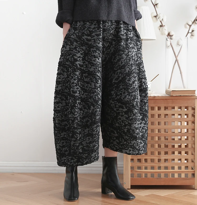 2022 Autumn Winter Korean Style New Design Loose Pants Wide Leg Thickened Cotton Fashion Retro High Waist Elastic Women Trousers
