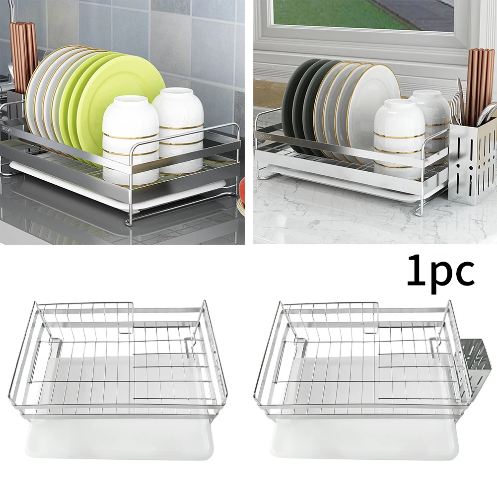 

Dish Drying Rack Organizer Bowl With Tray Kitchen Holder Portable Stainless Steel Modern Home Tableware Storage Plate Drainer