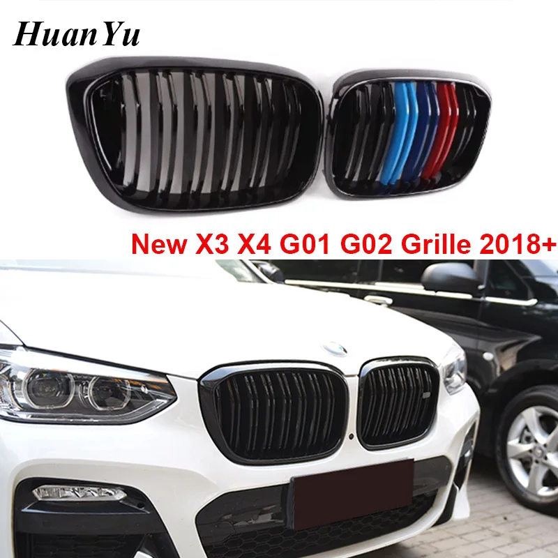

1 пара, гоночная решетка G01 G02 для BMW X3 X4, новинка 2018, 2019, передние грили с бампером, 2 планки, цветной xDrive20i xDrive30i