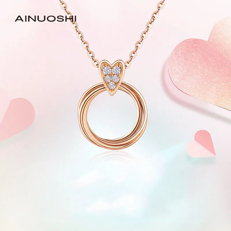 

AINUOSHI 18K Gold Simple Heart-Shaped Natural Diamond Geometric Pendant Necklace For Women Fashion Anniversary Gift Jewelry 18''
