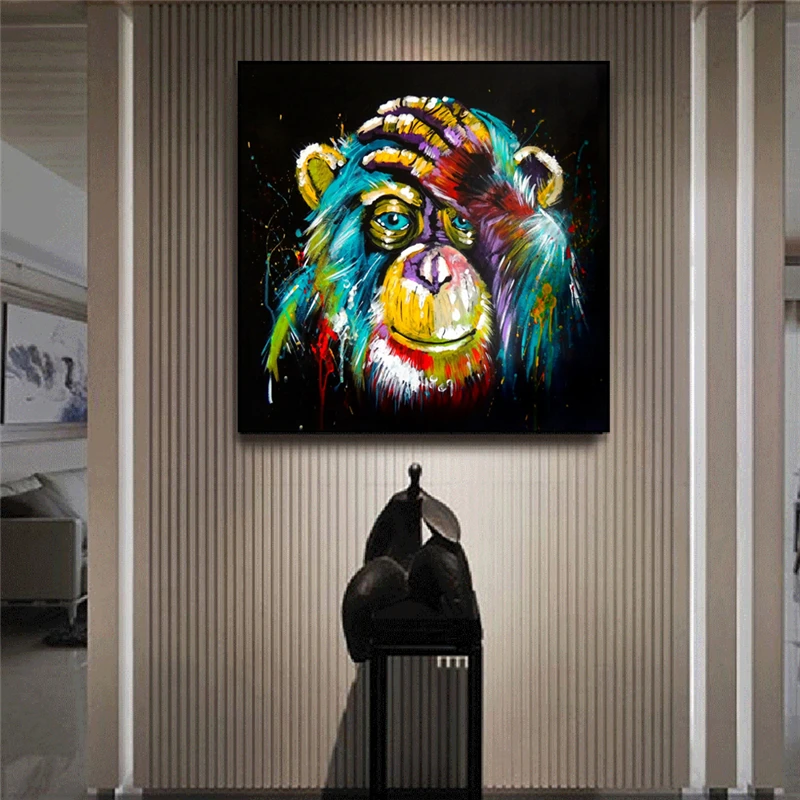 

Watercolor Thinking Monkey Wall Art Canvas Prints Abstract Animals Pop Art Canvas Paintings Wall Decor Pictures for Kids Room